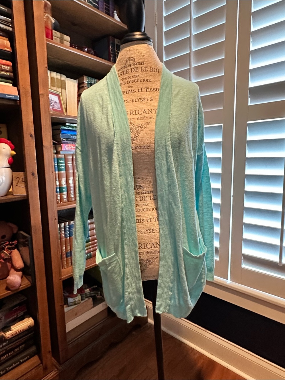 Light Aqua Open-Front Women's Cardigan Sweater